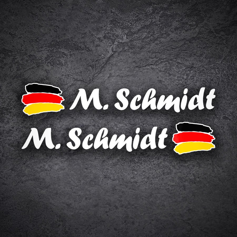 Car & Motorbike Stickers: 2X Flags Germany + white calligraphic name