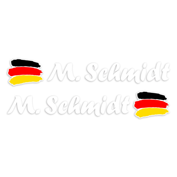 Car & Motorbike Stickers: 2X Flags Germany + white calligraphic name