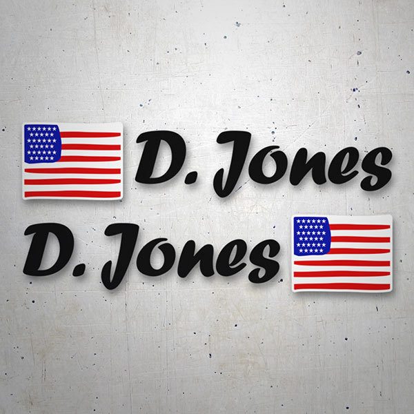 Car & Motorbike Stickers: 2X USA Flags + Black Calligraphic Name