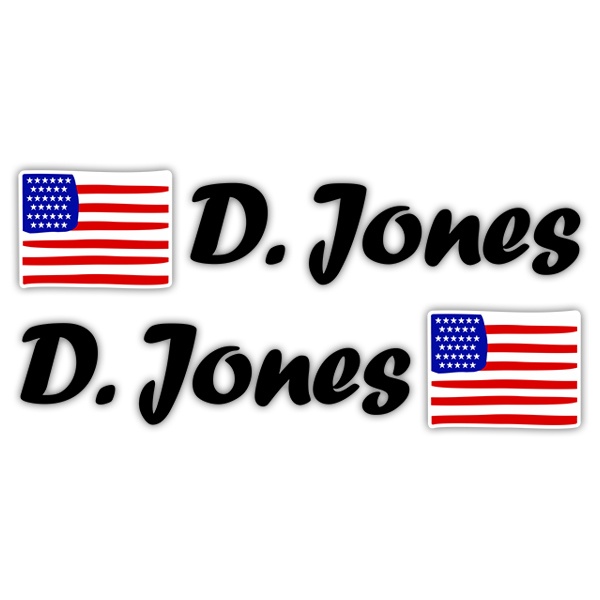 Car & Motorbike Stickers: 2X USA Flags + Black Calligraphic Name