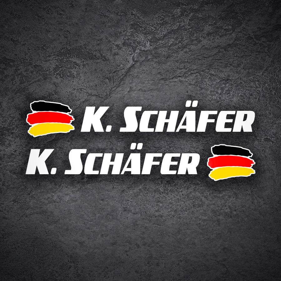 Car & Motorbike Stickers: 2X Flags Germany + white sport name