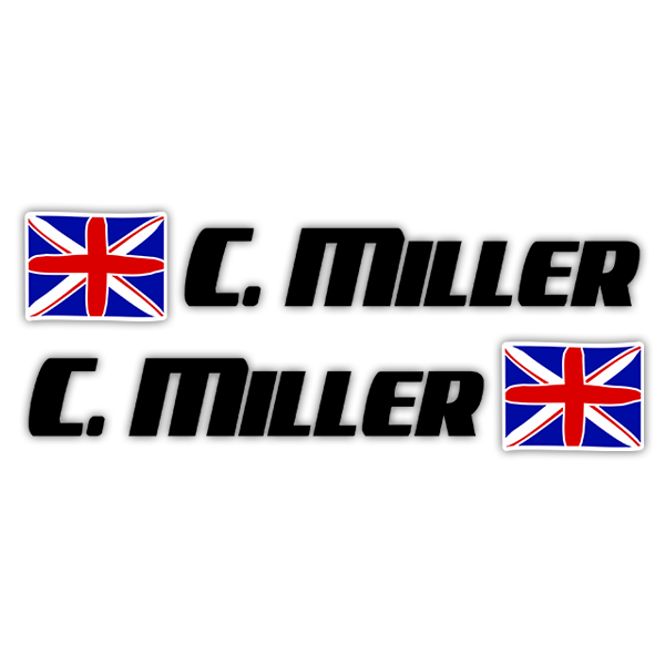 Car & Motorbike Stickers: 2X United Kingdom Flags + Black sport name