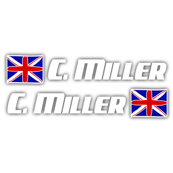 Car & Motorbike Stickers: 2X United Kingdom Flags + white sport name