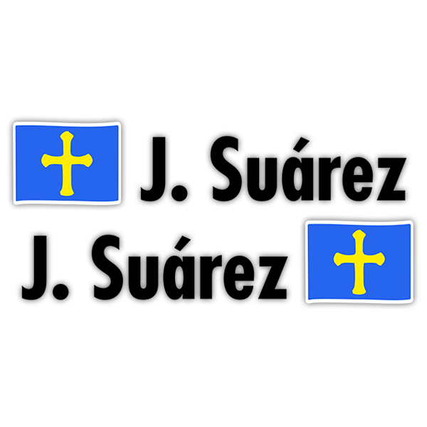 Car & Motorbike Stickers: 2X Flags Asturias + Name in black