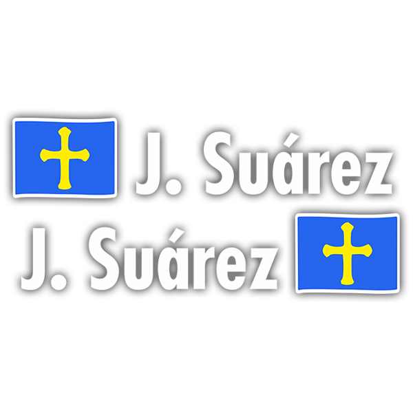 Car & Motorbike Stickers: 2X Flags Asturias + Name in white