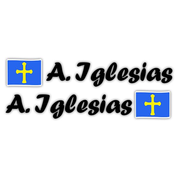 Car & Motorbike Stickers: 2X Flags Asturias + Name calligraphic black