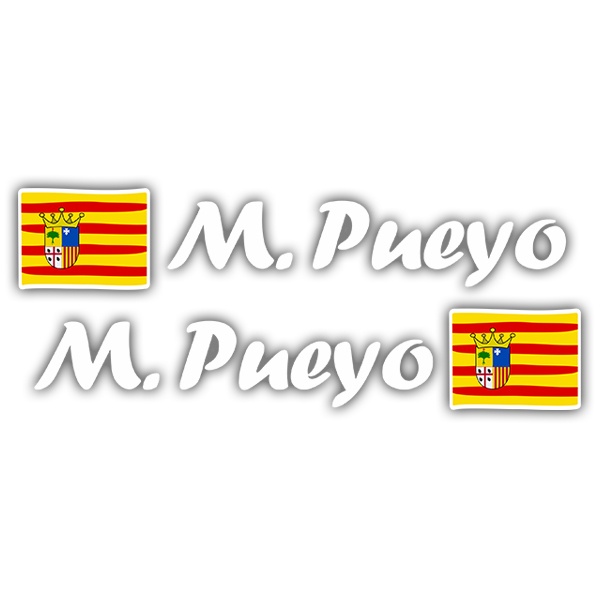 Car & Motorbike Stickers: 2X Flags Aragon + Name calligraphic white