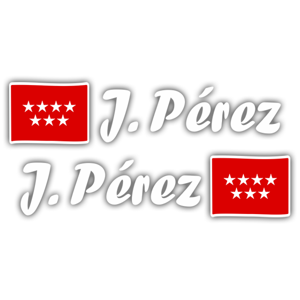 Car & Motorbike Stickers: 2X Flags Madrid + Name calligraphic white