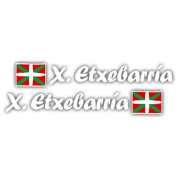 Car & Motorbike Stickers: 2X Flags Basque country + Name calligraphic white 0