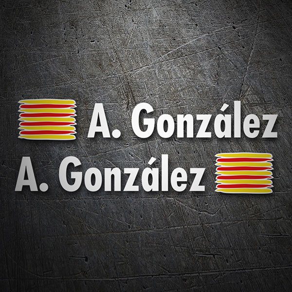 Car & Motorbike Stickers: 2X Flags Catalonia + Name in white