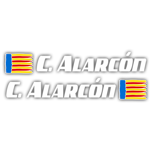 Car & Motorbike Stickers: 2X Flags Valencia + Name sport white