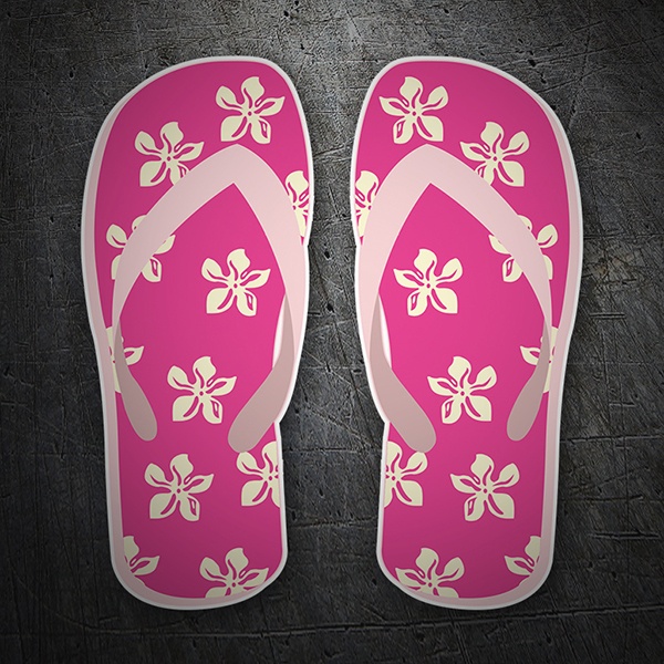 Car & Motorbike Stickers: Magenta flip flops with Hawaiian flowers
