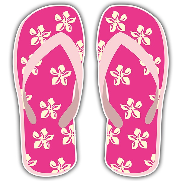 Car & Motorbike Stickers: Magenta flip flops with Hawaiian flowers