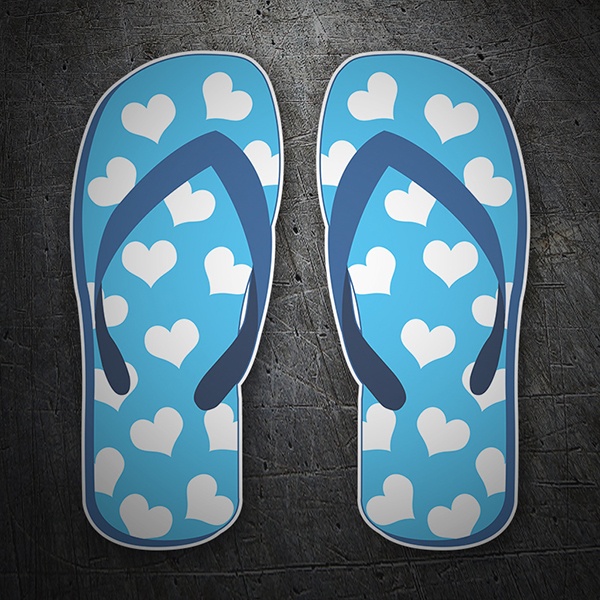 Car & Motorbike Stickers: Blue flip flops with hearts