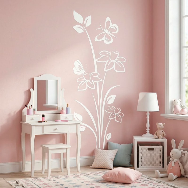 Flowers and Butterflies Wall Decal 2