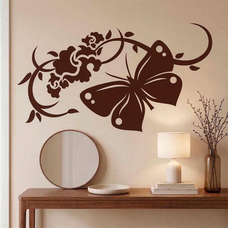 Butterfly Floral Vine Wall Decal 0