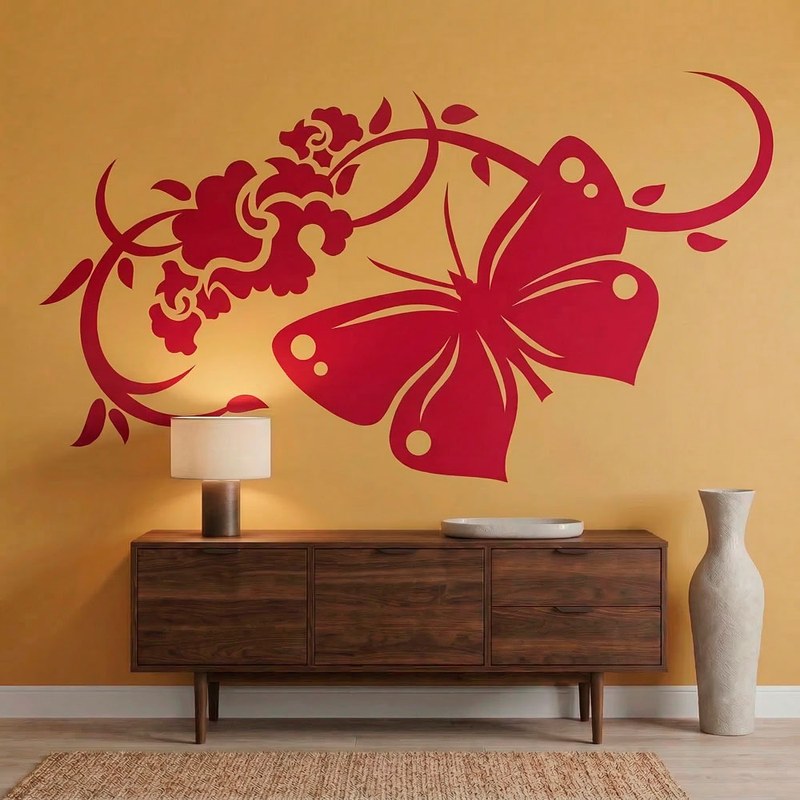 Butterfly Floral Vine Wall Decal 2