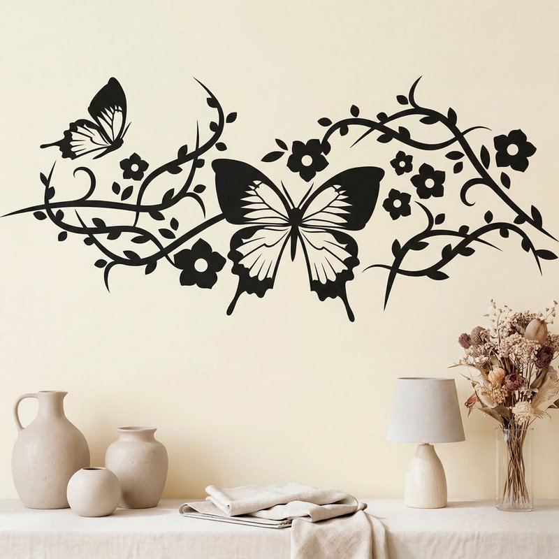 Wall Stickers: Butterflies and Flowering Vines