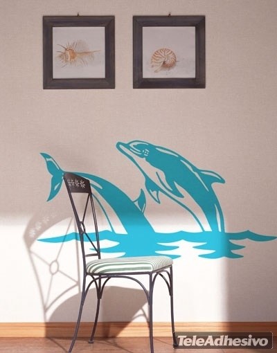 Wall Stickers: Couple of dolphins jump in the sea