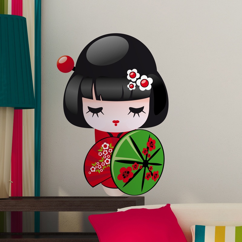 Stickers for Kids: Kokeshi doll with umbrella