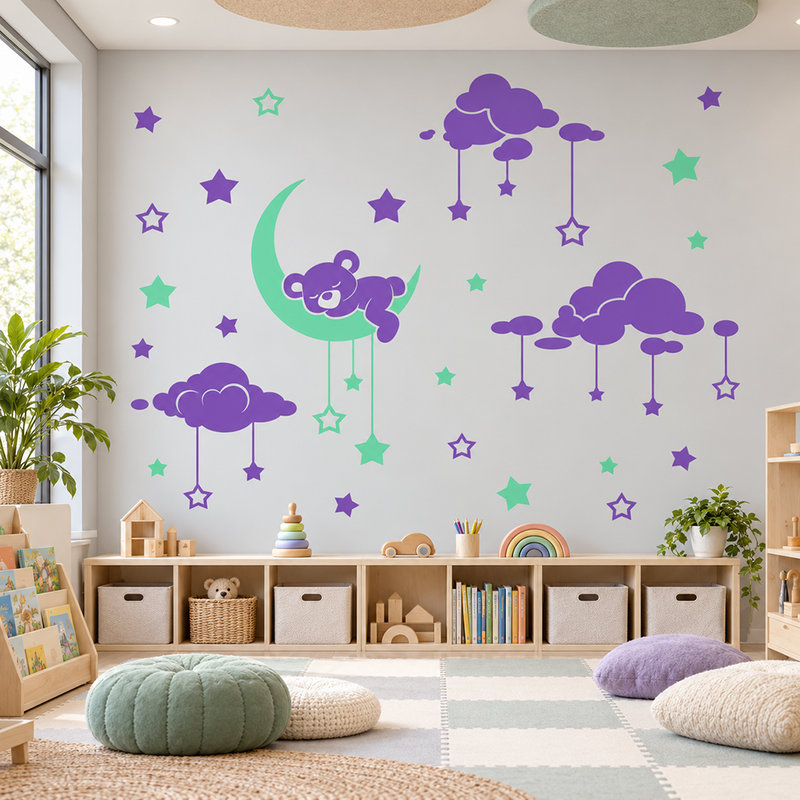 Stickers for Kids: Sleeping bear and starry sky