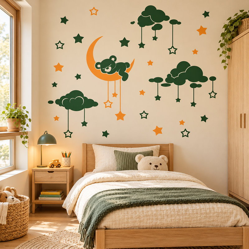 Stickers for Kids: Sleeping bear and starry sky