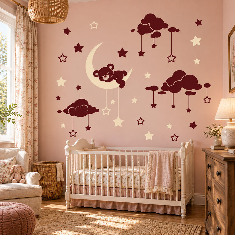 Stickers for Kids: Sleeping bear and starry sky