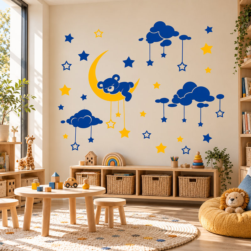Stickers for Kids: Sleeping bear and starry sky