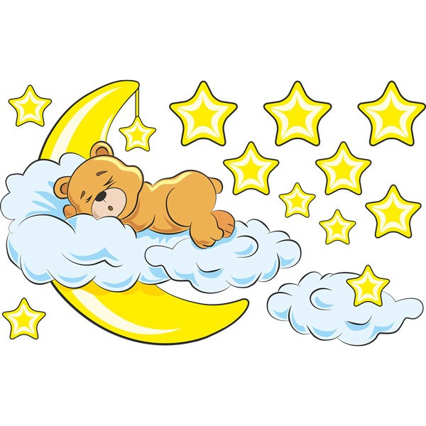 Stickers for Kids: Bear in the clouds and moon yellow