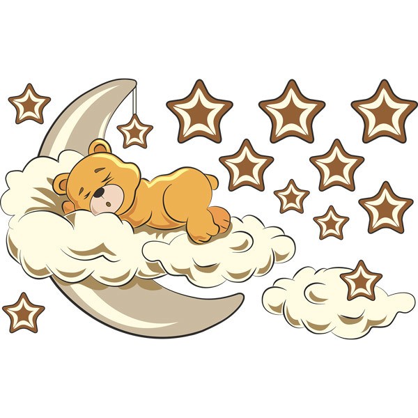 Stickers for Kids: Bear in the clouds and moon neutral