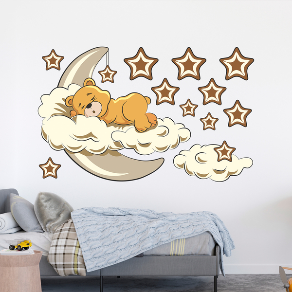 Stickers for Kids: Bear in the clouds and moon neutral