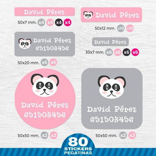 Car & Motorbike Stickers: Kit Name labels panda bear