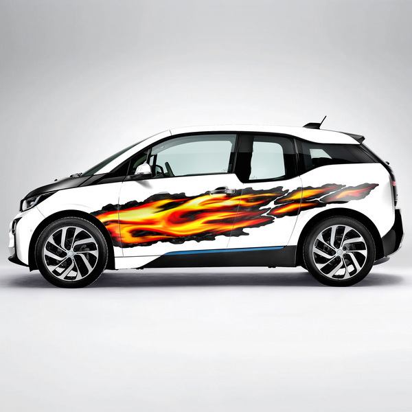 Car & Motorbike Stickers: Orange and Red Flames with Black Edges