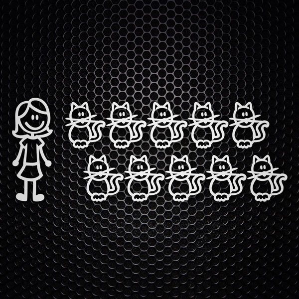 Car & Motorbike Stickers: Set 11X Woman and Cats 0