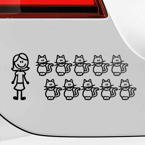 Car & Motorbike Stickers: Set 11X Woman and Cats