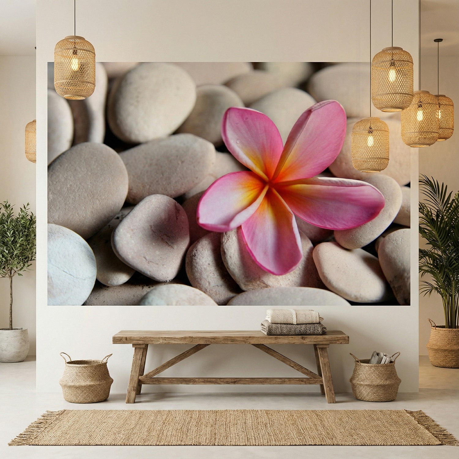 Wall Murals: Flower on stone grey Flower on stone grey