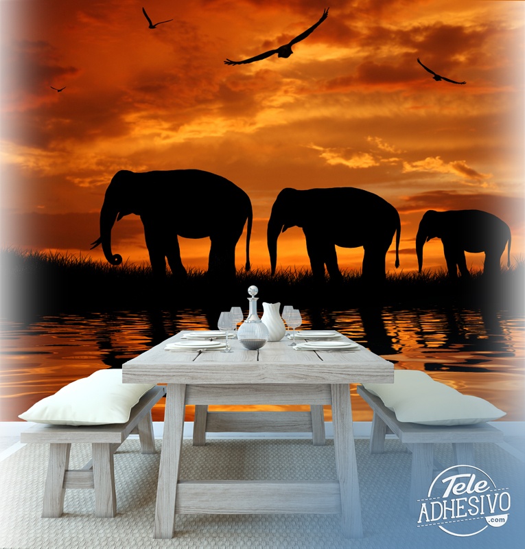 Wall Murals: Elephants migrating