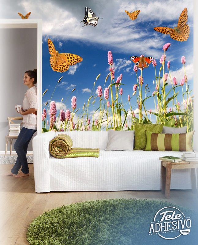 Wall Murals: Butterflies in Lavender field