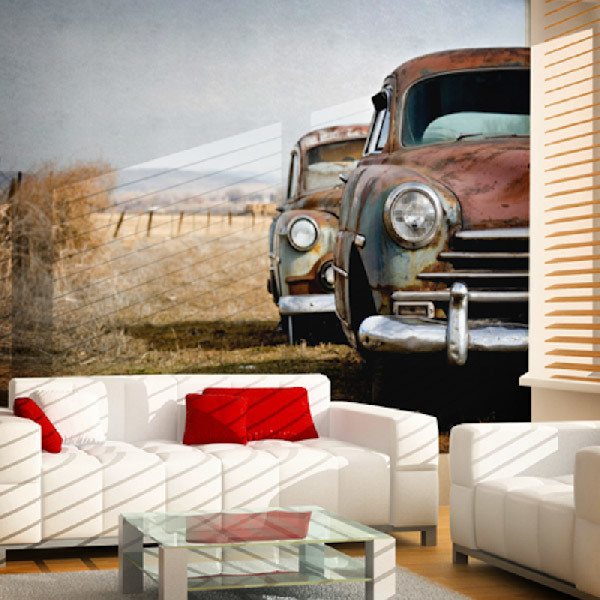 Wall Murals of cars and motorcycles.