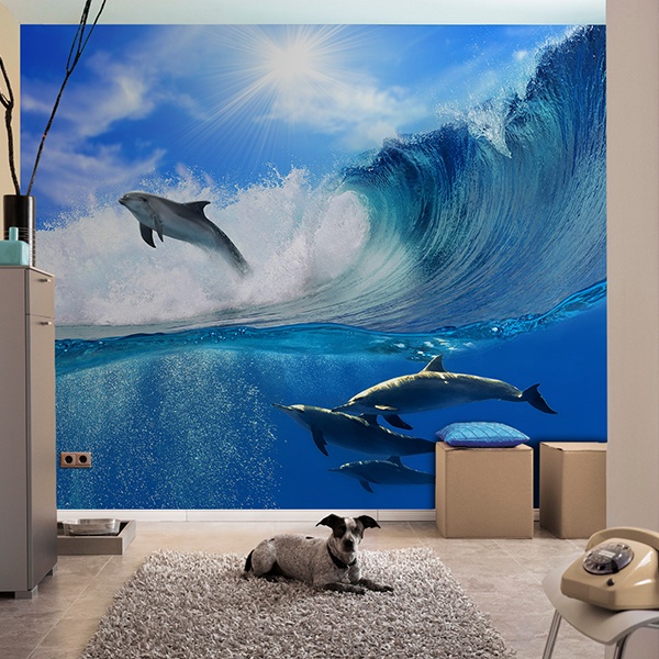 Wall Murals: Dolphins jumping the waves