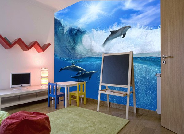 Wall Murals: Dolphins jumping the waves