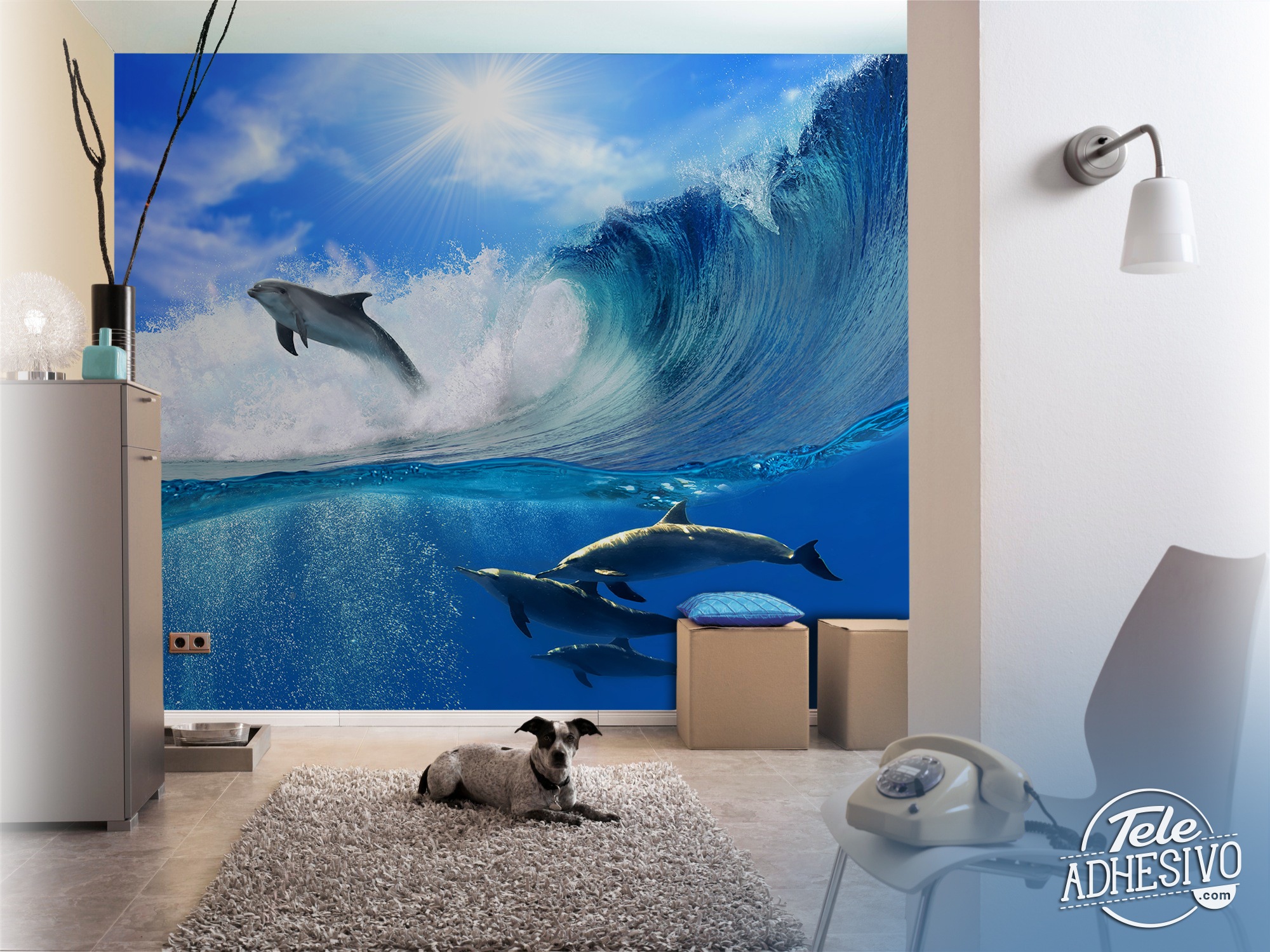 Wall Murals: Dolphins jumping the waves