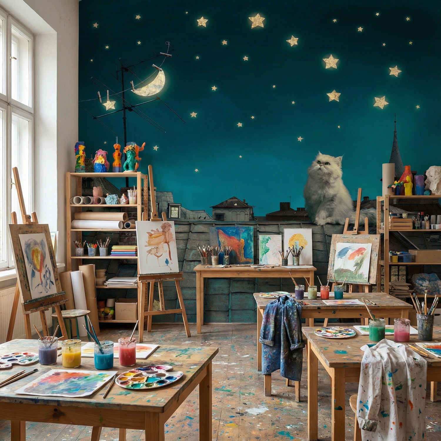 Wall Murals: Cat on the roof