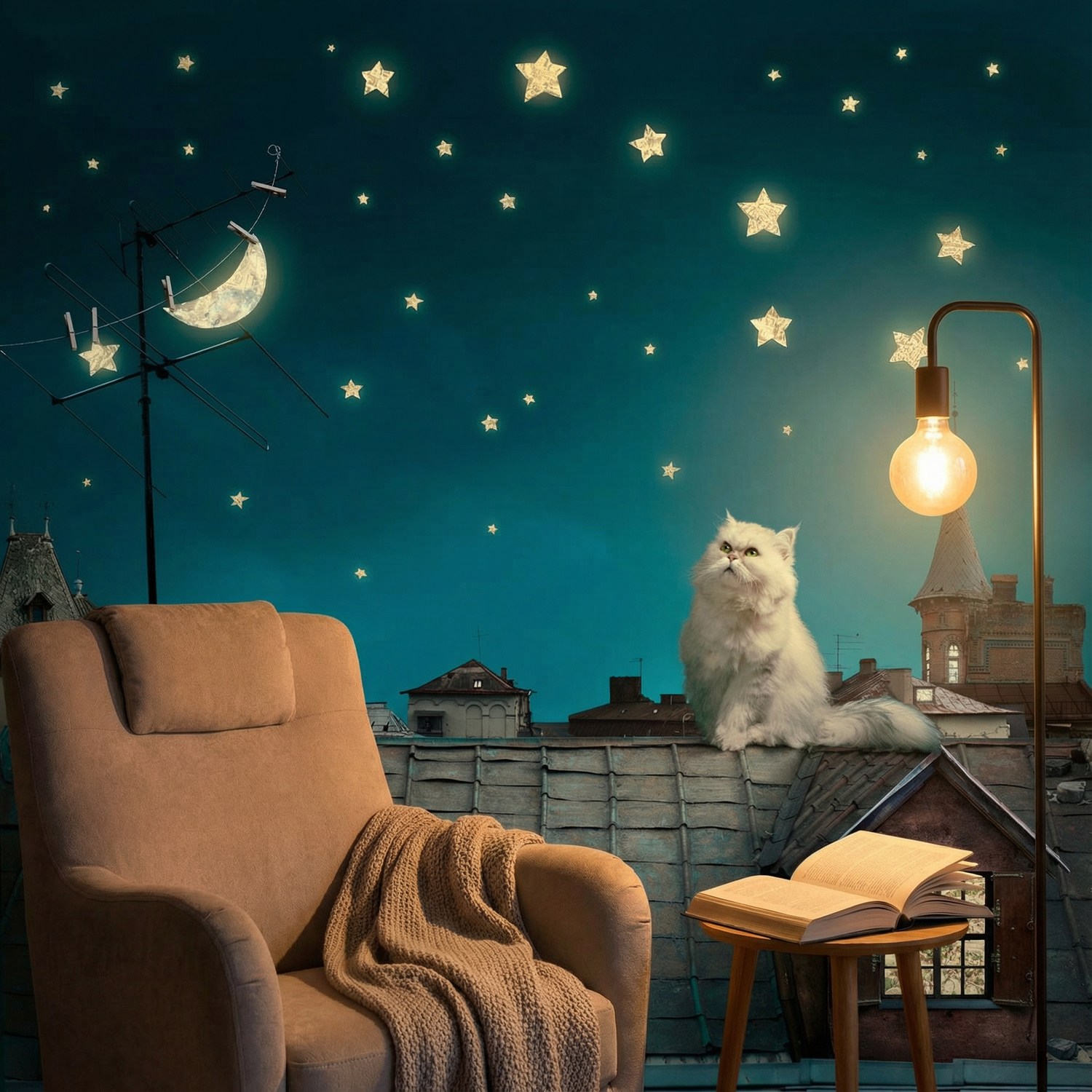 Wall Murals: Cat on the roof
