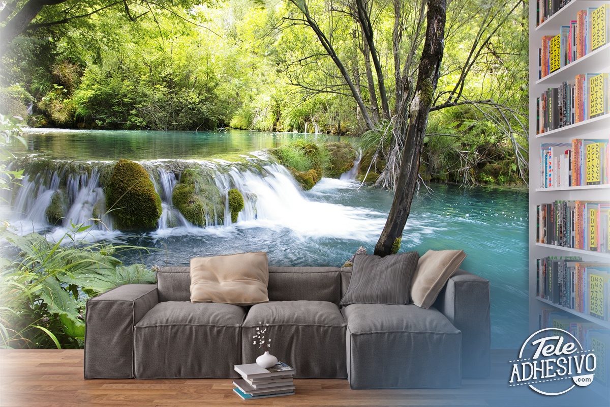 Wall Murals: Vegetation and river with waterfall