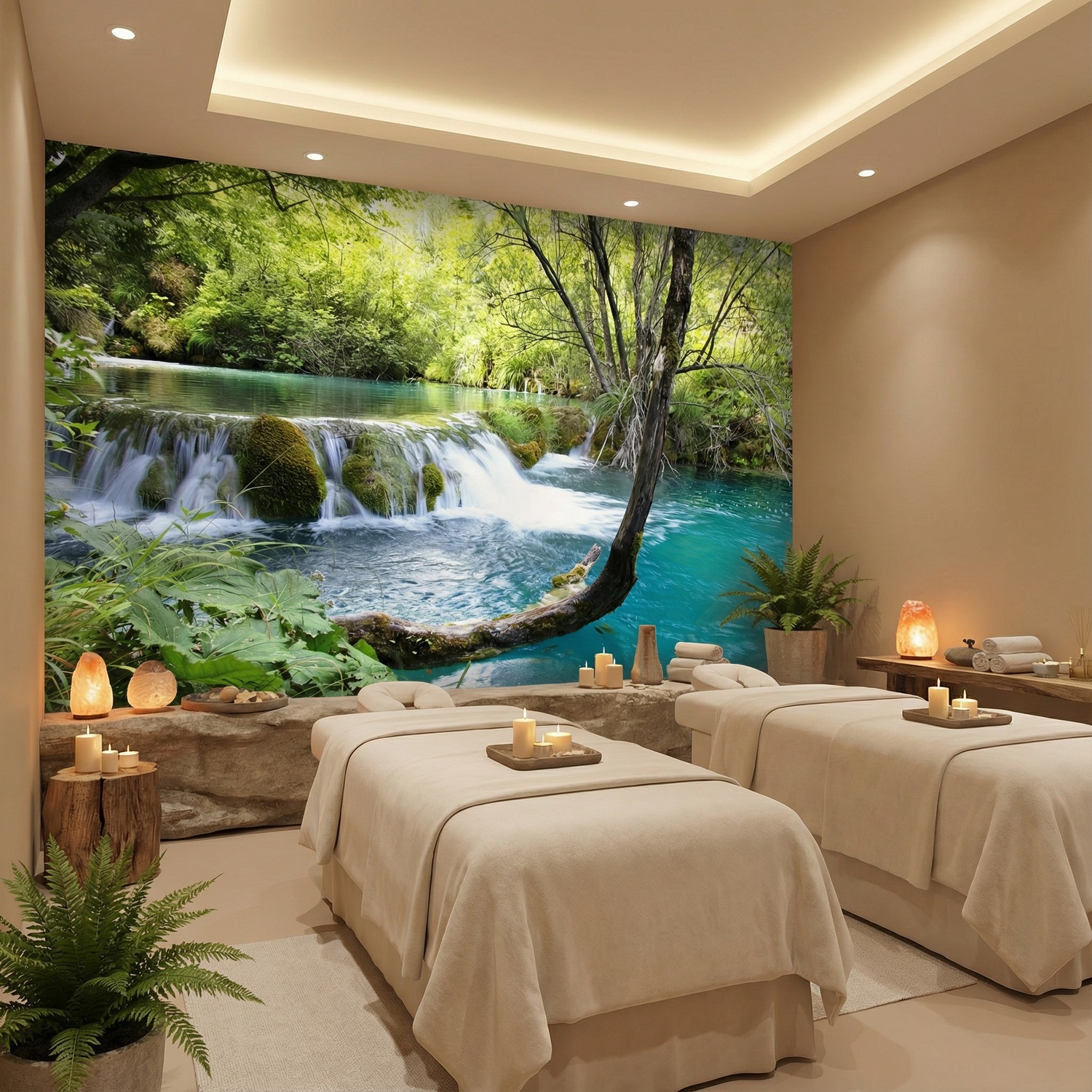 Wall Murals: Vegetation and river with waterfall