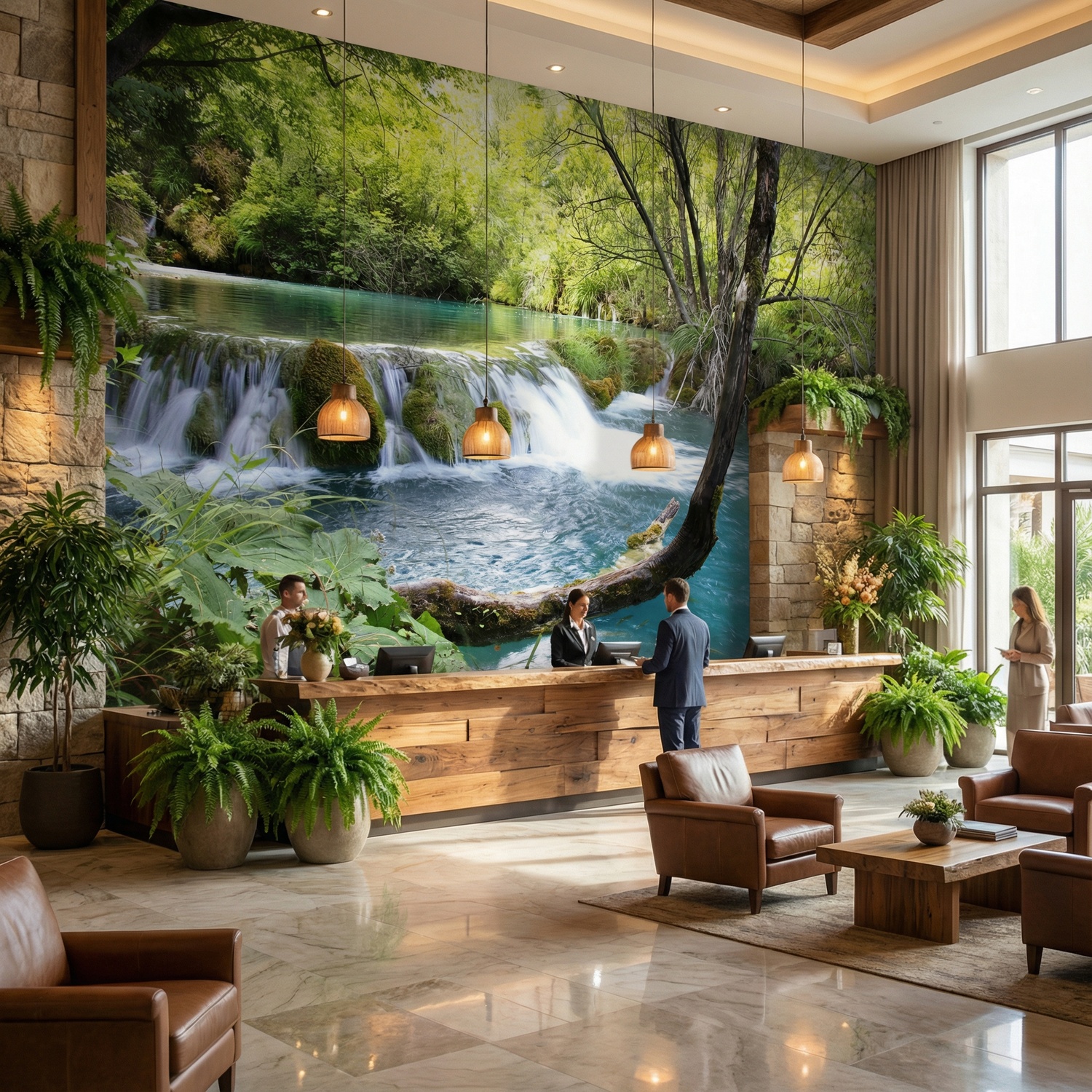 Wall Murals: Vegetation and river with waterfall