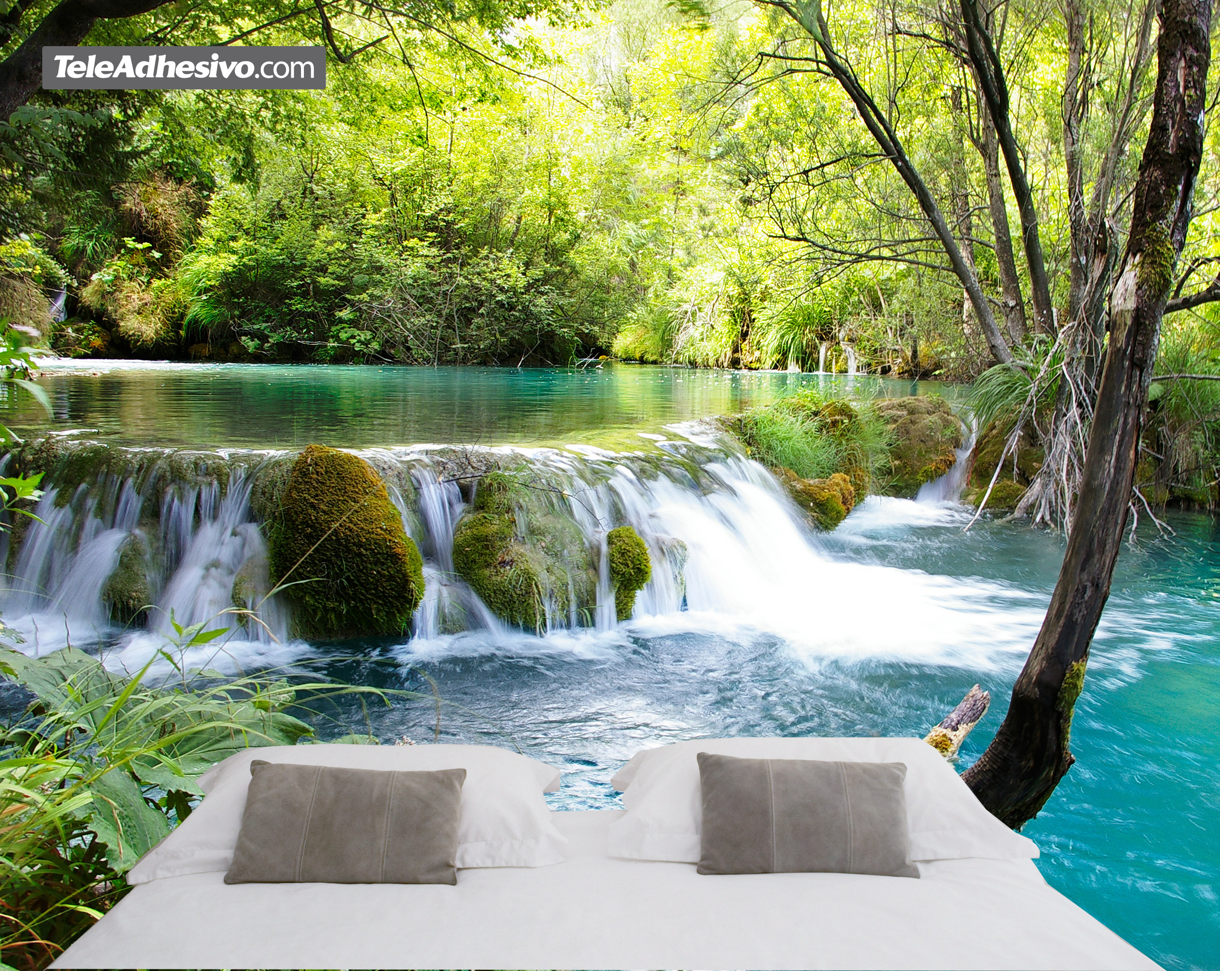 Wall Murals: Vegetation and river with waterfall