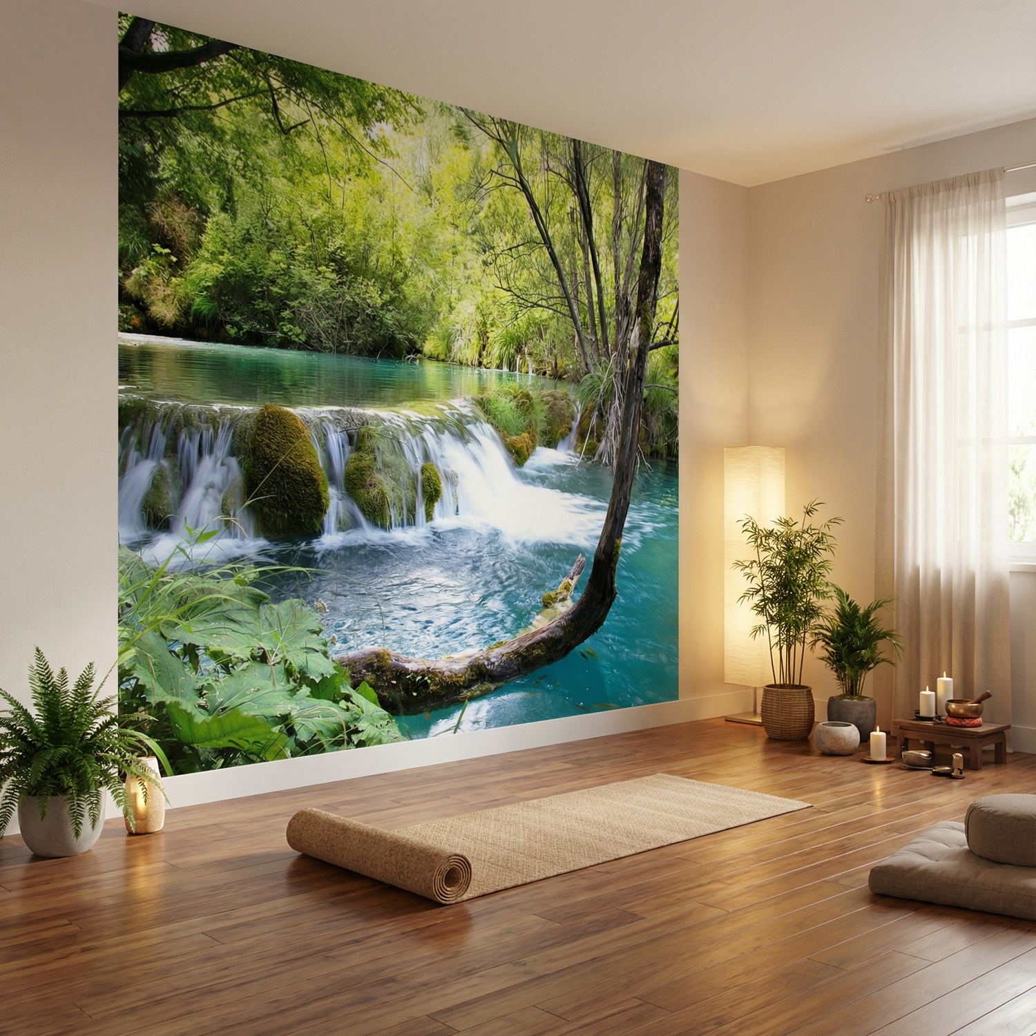 Wall Murals: Vegetation and river with waterfall