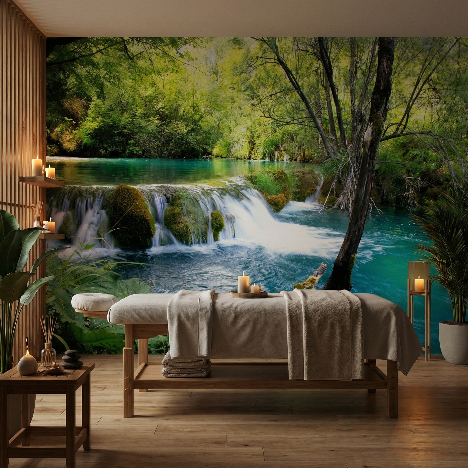 Wall Murals: Vegetation and river with waterfall